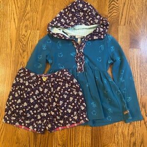 Matilda Jane Teal and Purple corduroy hoodie and bubble shorts